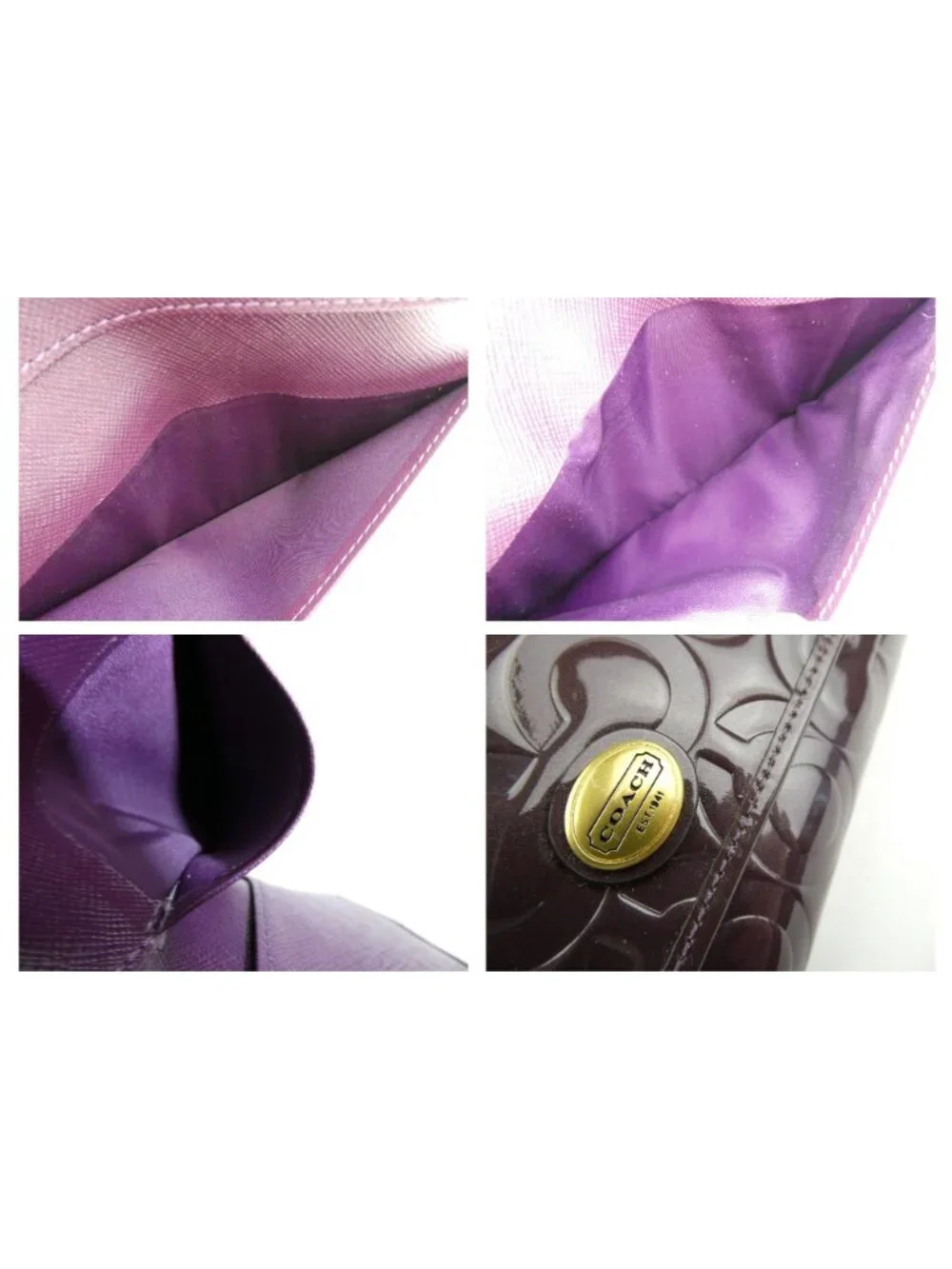 Coach Signature Purple Patent Leather Checkbook Trifold Wallet - Picture 13 of 14